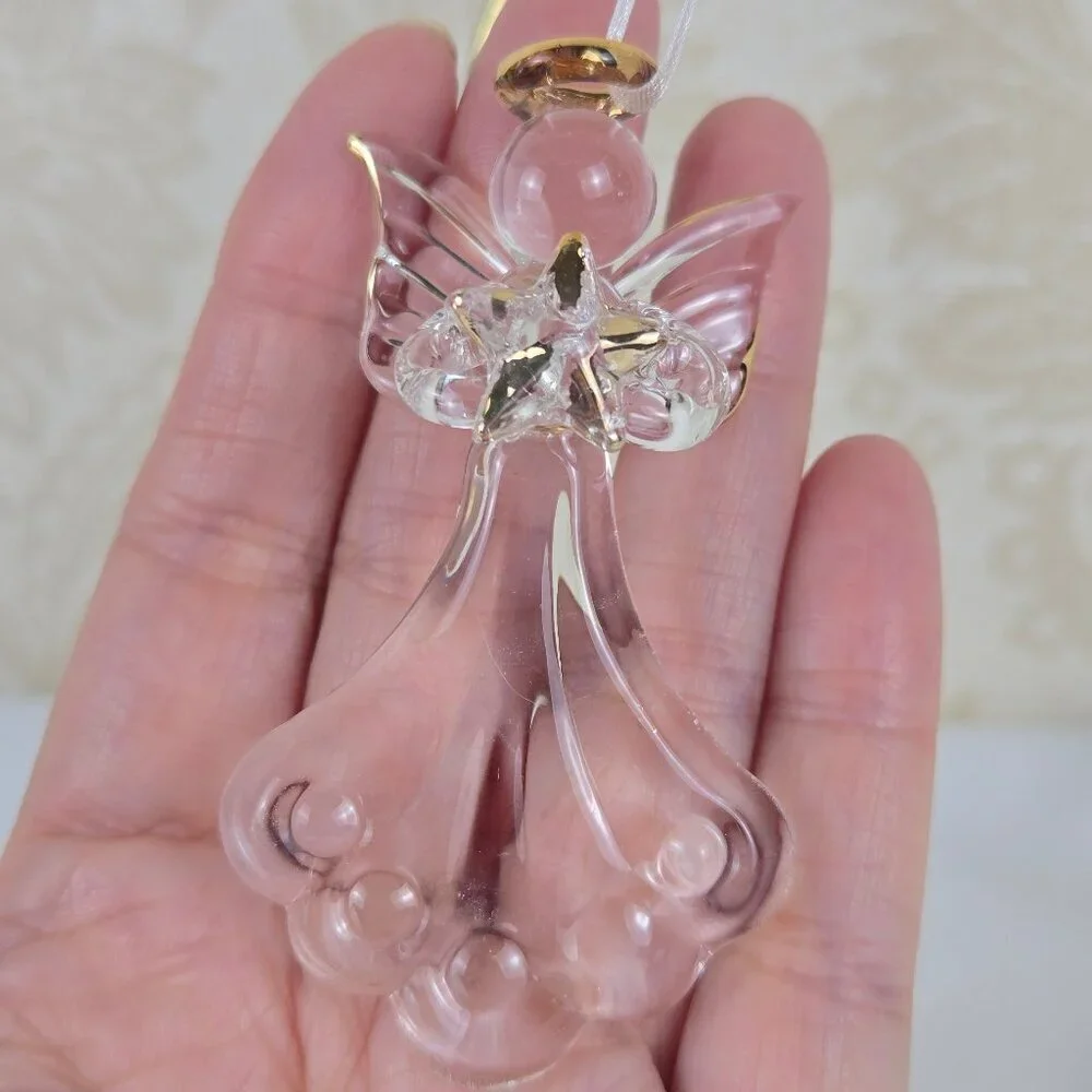 Set of 11 Glass Christmas Ornaments with Hangers Angels Colorful Glass Drops VTG